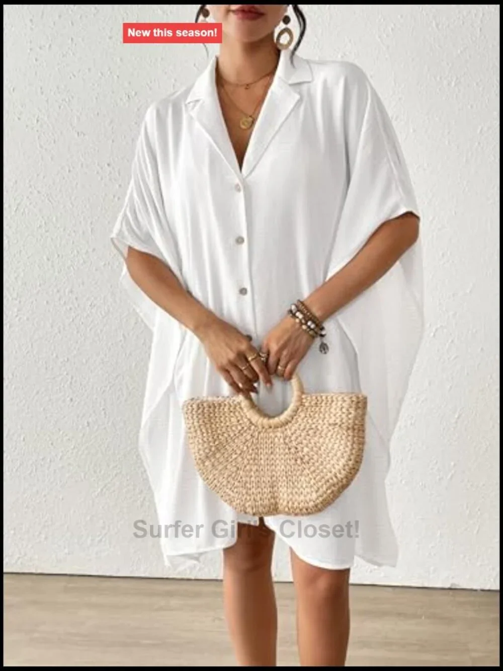 Women's Swimsuit Coverup Button Down Beach Dress - Loose Fit